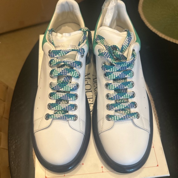 Alexander McQueen White Sneakers with Blue and Green Details